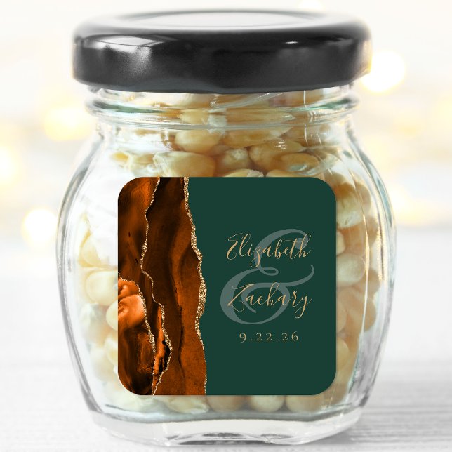 Rust Gold Agate Hunter Green Wedding Square Sticker (Creator Uploaded)