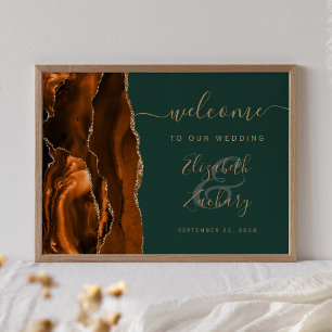 Rust Gold Agate Hunter Green Wedding Welcome Poster