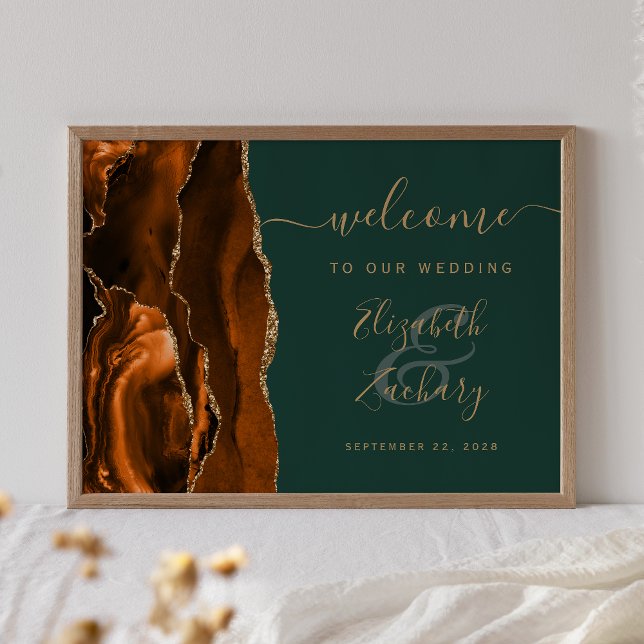 Rust Gold Agate Hunter Green Wedding Welcome Poster (Creator Uploaded)