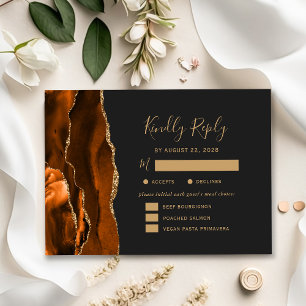 Rust Gold Agate Meal Options Dark Wedding RSVP Card