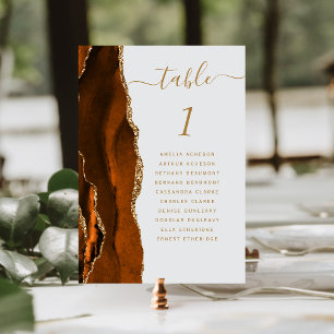 Rust Gold Agate Pale Grey Wedding Table Number
