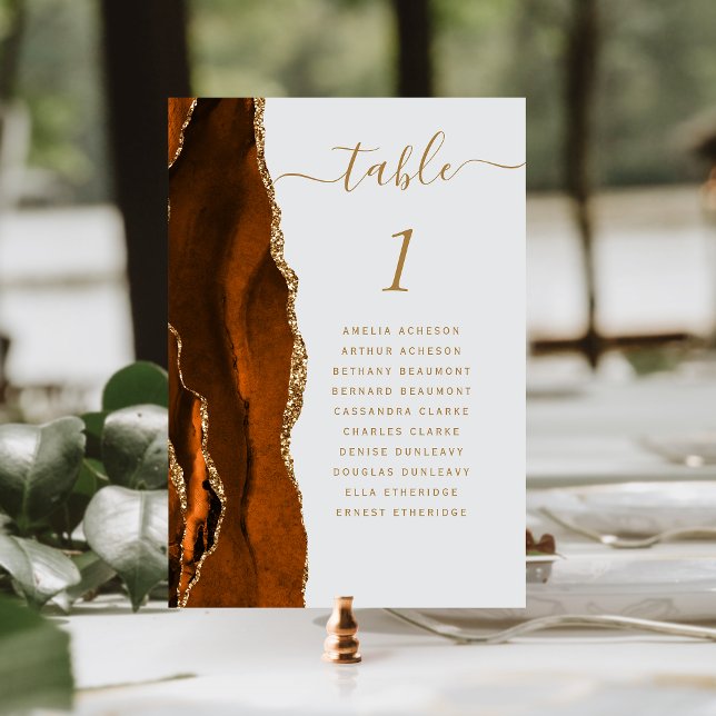 Rust Gold Agate Pale Grey Wedding Table Number (Creator Uploaded)