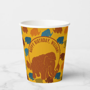 Rust & Gold Cartoon Woolly Mammoth Personalised Paper Cups