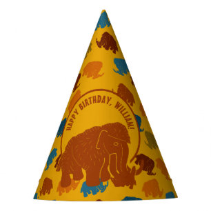 Rust & Gold Cartoon Woolly Mammoth Personalised Party Hat