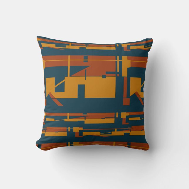 Rust Gold Dark Blue Southwest Look Abstract Desigm Cushion (Front)