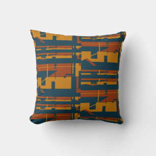 Rust Gold Dark Blue Southwest Look Large Mosaics Cushion