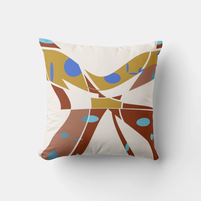 Rust Gold Tan with Blue Spots Abstract Butterfly Cushion (Front)