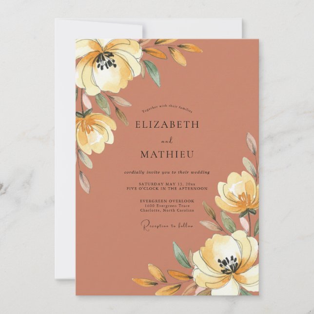 Rust Golden Peony Wedding Invitation (Front)