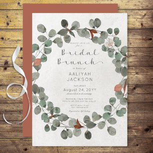 Rust & Green Eucalyptus Modern Bridal Brunch Invitation