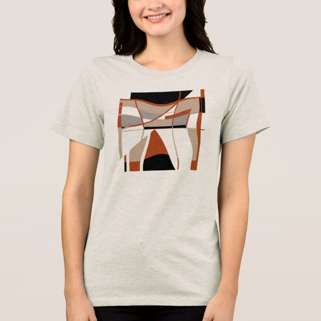 Rust Grey Beige Black Bold Shapes MCM Look Motif Tri-Blend Shirt (Front)