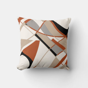 Rust Grey Taupe Black White Bold Slanted Abstract Cushion