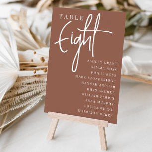 Rust Hand Scripted Table EIGHT + Guest Names Number