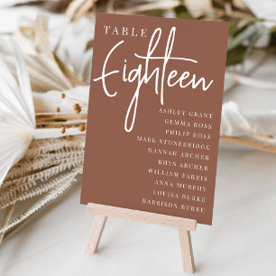 Rust Hand Scripted Table EIGHTEEN + Guest Names Number