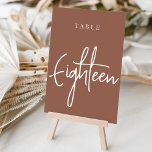 Rust Hand Scripted Table EIGHTEEN Table Number<br><div class="desc">Simple and chic table number cards in earth tone rust brown and white make an elegant statement at your wedding or event. Design features "table [number]" in an eyecatching mix of classic serif and handwritten script lettering. Design repeats on both sides. Individually numbered cards sold separately; order each table number...</div>