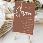 Rust Hand Scripted Table ELEVEN   Guest Names Table Number<br><div class="desc">Simple and chic table number cards in earth tone rust brown and white make an elegant statement at your wedding or event. Design features "table [number]" in an eyecatching mix of classic serif and handwritten script lettering, with individual guest names beneath. Design repeats on both sides. Individually numbered cards sold...</div>