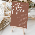 Rust Hand Scripted Table FIFTEEN   Guest Names Table Number<br><div class="desc">Simple and chic table number cards in earth tone rust brown and white make an elegant statement at your wedding or event. Design features "table [number]" in an eyecatching mix of classic serif and handwritten script lettering, with individual guest names beneath. Design repeats on both sides. Individually numbered cards sold...</div>