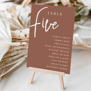 Rust Hand Scripted Table FIVE + Guest Names Number