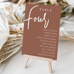 Rust Hand Scripted Table FOUR + Guest Names Number