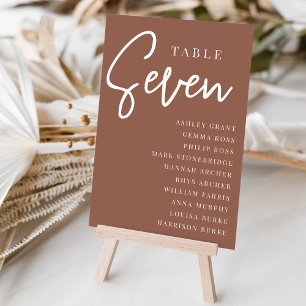 Rust Hand Scripted Table SEVEN + Guest Names Number