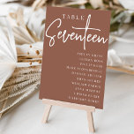Rust Hand Scripted Table SEVENTEEN   Guest Names Table Number<br><div class="desc">Simple and chic table number cards in earth tone rust brown and white make an elegant statement at your wedding or event. Design features "table [number]" in an eyecatching mix of classic serif and handwritten script lettering, with individual guest names beneath. Design repeats on both sides. Individually numbered cards sold...</div>