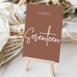 Rust Hand Scripted Table SEVENTEEN Table Number<br><div class="desc">Simple and chic table number cards in earth tone rust brown and white make an elegant statement at your wedding or event. Design features "table [number]" in an eyecatching mix of classic serif and handwritten script lettering. Design repeats on both sides. Individually numbered cards sold separately; order each table number...</div>