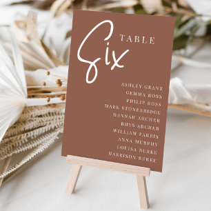 Rust Hand Scripted Table SIX + Guest Names Number