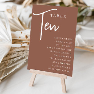 Rust Hand Scripted Table TEN + Guest Names Number