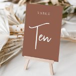 Rust Hand Scripted Table TEN Table Number<br><div class="desc">Simple and chic table number cards in earth tone rust brown and white make an elegant statement at your wedding or event. Design features "table [number]" in an eyecatching mix of classic serif and handwritten script lettering. Design repeats on both sides. Individually numbered cards sold separately; order each table number...</div>