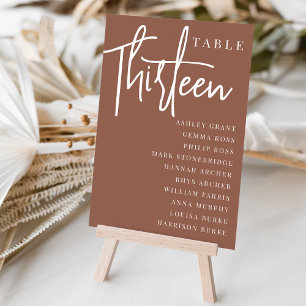 Rust Hand Scripted Table THIRTEEN + Guest Names Number