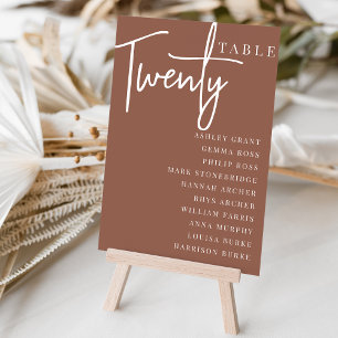 Rust Hand Scripted Table TWENTY + Guest Names Number