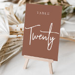 Rust Hand Scripted Table TWENTY Table Number<br><div class="desc">Simple and chic table number cards in earth tone rust brown and white make an elegant statement at your wedding or event. Design features "table [number]" in an eyecatching mix of classic serif and handwritten script lettering. Design repeats on both sides. Individually numbered cards sold separately; order each table number...</div>