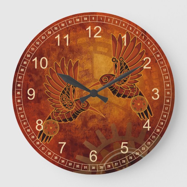 Rust Hummingbirds Steampunk Wall Clock (Front)