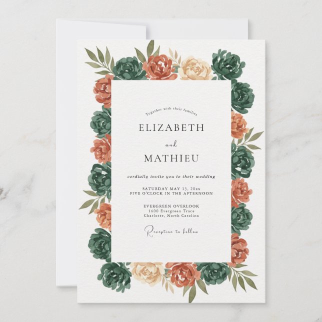 Rust Jade Petal Wedding Invitation (Front)