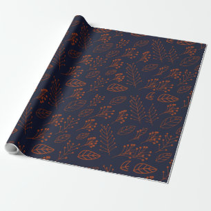 Rust leaves and branches on dark blue A Wrapping Paper
