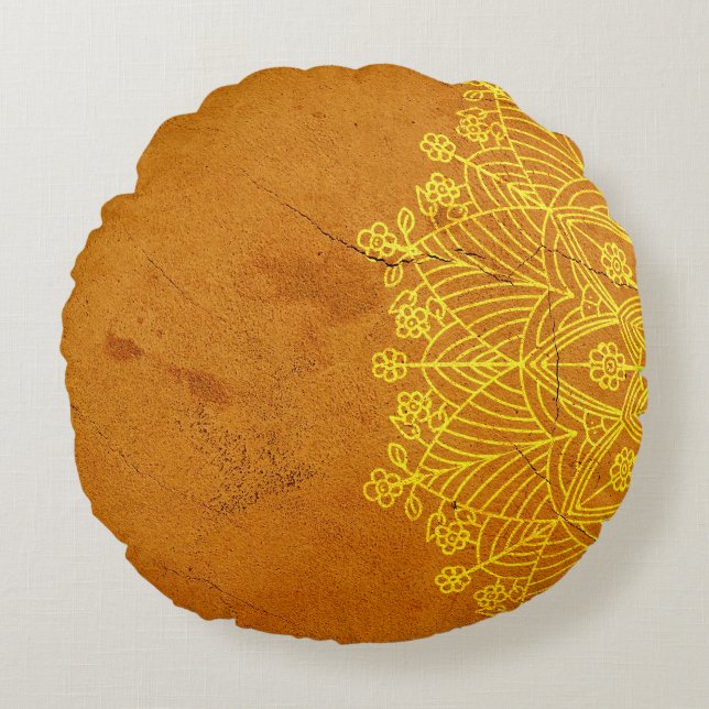 Rust Mandala Zen Rustic Body Mind Spirit Round Cushion (Front)
