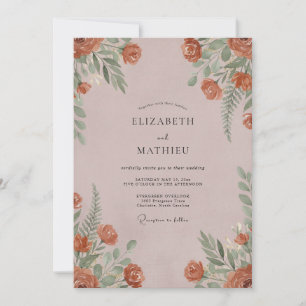 Rust Mauve Fern Wedding Invitation