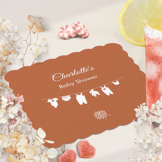 Rust Minimalist Boho Gender Neutral Baby Shower Paper Coaster (Rust Minimalist Boho Gender Neutral Baby Shower Paper Coaster ©Susanne Sachers - Sunny Mind 🌞)