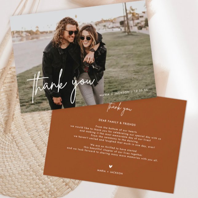 Rust Minimalist Wedding Photo Thank You Cards (Creator Uploaded)