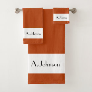 Rust Modern and Elegant Monogram Signature  Bath Towel Set