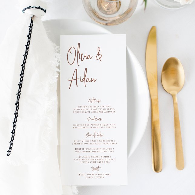 Rust | Modern Handwritten Script Wedding Menu (Creator Uploaded)