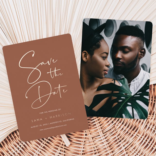 Rust | Modern Minimal Script Photo Save the Date (Creator Uploaded)