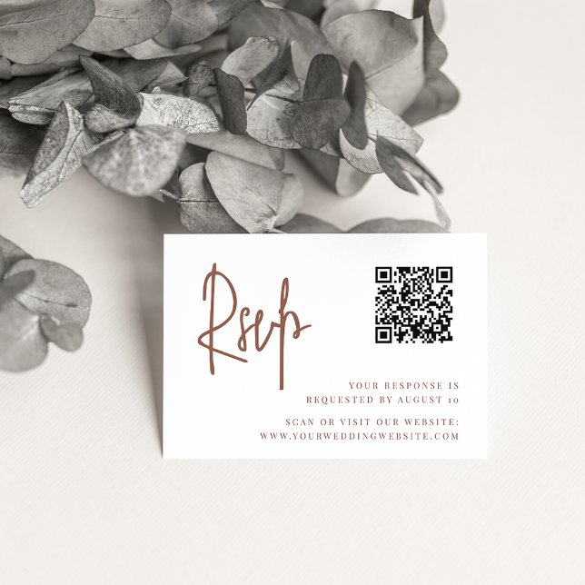 Rust | Modern Script QR Code Wedding RSVP Enclosure Card (Creator Uploaded)