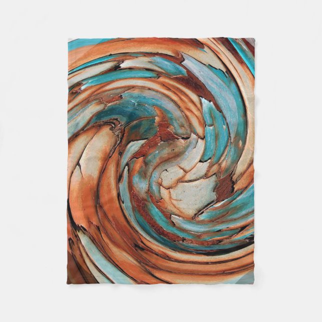Rust N Blue Abstract Art Fleece Blanket (Front)
