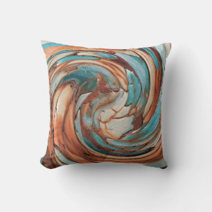 Rust N Blue Abstract Art Outdoor Pillow