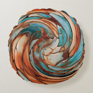 Rust N Blue Abstract Art Round Throw Pillow