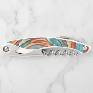 Rust N Blue Abstract Textured Art Corkscrew