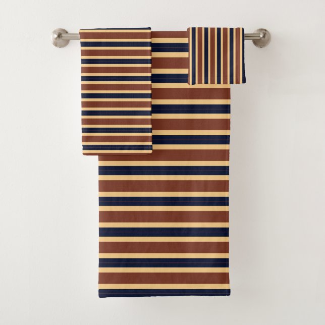 rust, navy and peach stripes bath towel set (Insitu)