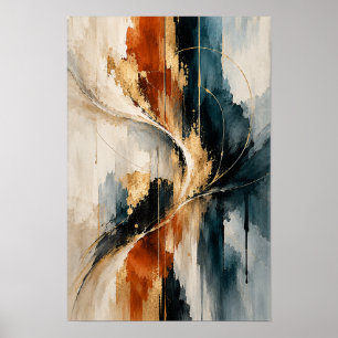 Rust Navy Gold Flowing Abstract Wall Art