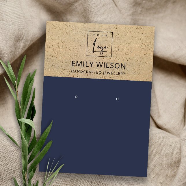 RUST NAVY TERRACOTTA TEXTURE LOGO EARRING DISPLAY BUSINESS CARD (Creator Uploaded)