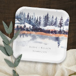 Rust Navy Winter Pine Forest Snow Wedding Paper Plate<br><div class="desc">For any further customisation or any other matching items,  please feel free to contact me at yellowfebstudio@gmail.com</div>